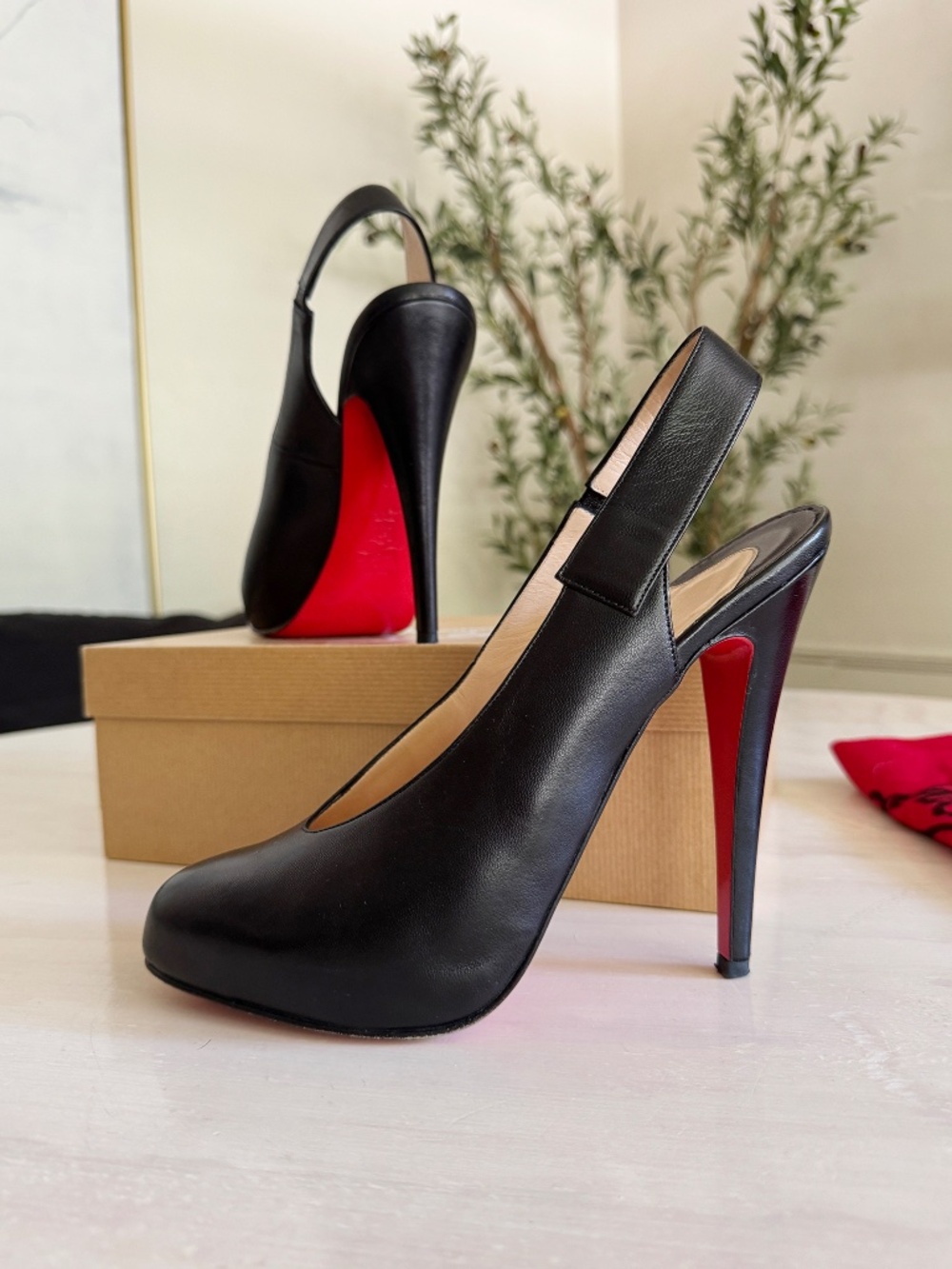 Christian Louboutin RARE 2008 Black Hidden Platform Slingbacks Stilettos heels